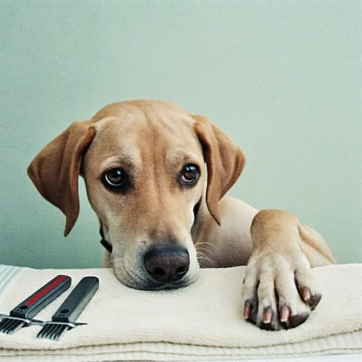 A dog's paw with neatly trimmed nails resting on a towel